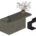 Modern Dining Table Set With Gray Countertop Cabinet Black Faucet Potted Plant And Black Chair