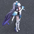 Game And Movie Character With White Long Hair Blue Accents And Futuristic Tech Outfit