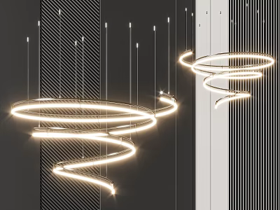 Modern Spiral Chandelier with Glowing LED Light Strips in Interior Design 3d model