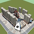 Modern High Rise Residential And Commercial Complex With Glass Facade Ferris Wheel And Steps