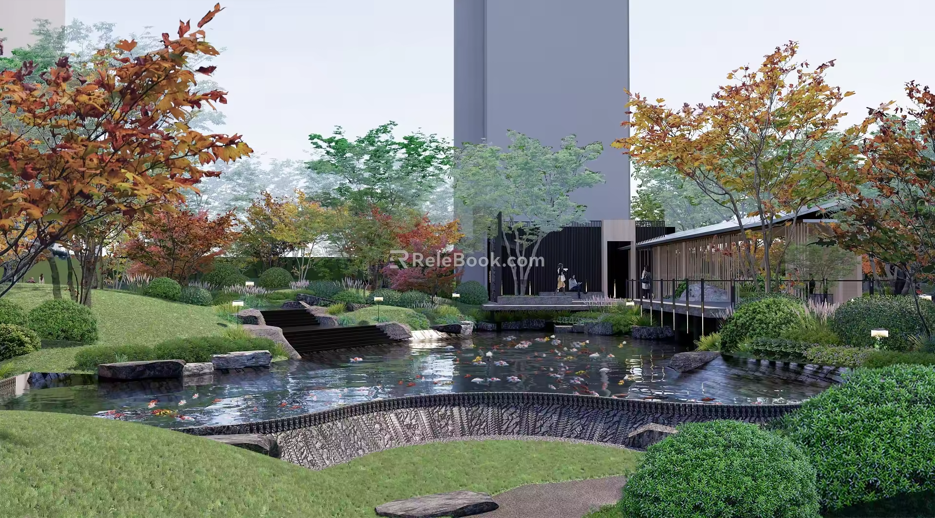 Modern courtyard waterscape courtyard water drop pond viewing platform 3d model