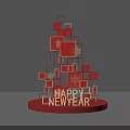 Red Geometric 3D Structure With Multiple Squares And Happy New Year Text 3d model