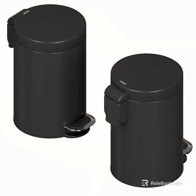 Two Black Foot Pedal Trash Bins For Daily Home Cleaning Use 3d model 