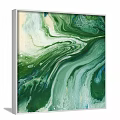 Green Abstract Paintings Diptych With Fluid Patterns On Gray Concrete Wall 3d model