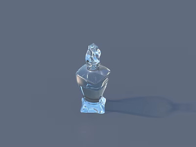 Elegant Crystal Wine Bottle and Glass Decorative Piece with Square Base on Gray Background 3d model