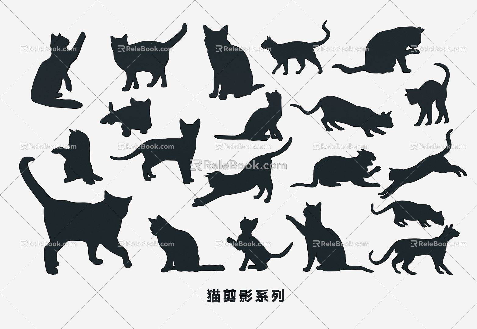 Cartoon Cat Silhouette Cat Pet Cat Action Animal Silhouette Cute Decorative Elements 3d model