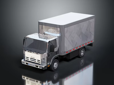 Modern Box Truck With White Cab Gray Diamond Pattern Cargo Body And Reflective Surface 3d model