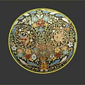 Intricate Round Carved Sculpture With Floral Patterns And Colorful Bird Motifs
