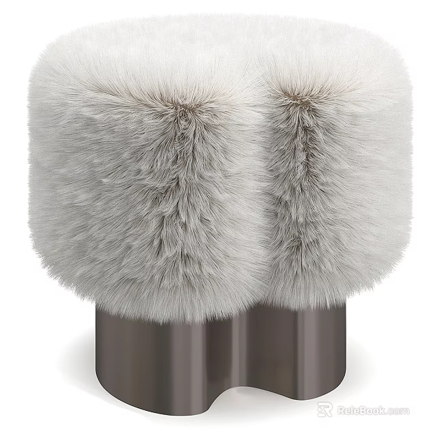 Plush Faux Fur Stool With Sleek Metal Base For Modern Interior Design 3d model 