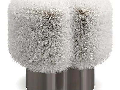 Plush Faux Fur Stool With Sleek Metal Base For Modern Interior Design 3d model