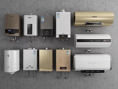 Various Household Water Heaters With Different Models And Colors For Daily Use 3d model