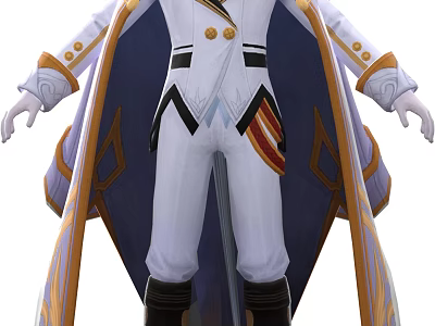 Game and Movie Character in White Uniform With Black and Gold Decorations Purple Cape 3d model