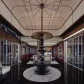 Elegant Chinese Hotel Lobby Interior With Central Sculpture Marble Floor And Wooden Accents