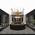 Luxury Modern Sales Office Interior With Comfortable Lounge Seating Bar Counter And Panoramic Floor Windows