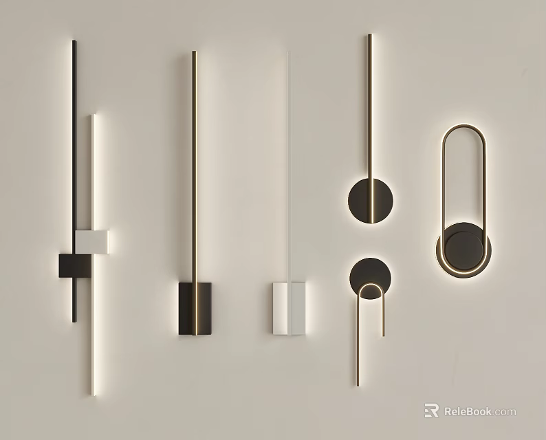 Modern Wall Lamps With Various Geometric Designs And Sleek Metal Finishes For Home Interior Decor 3d model 