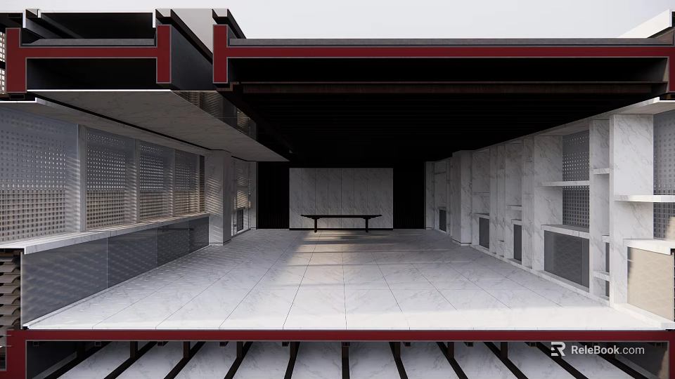 Modern Front Desk Reception Area With Marble Counter And Ambient Lighting Design 3d model 