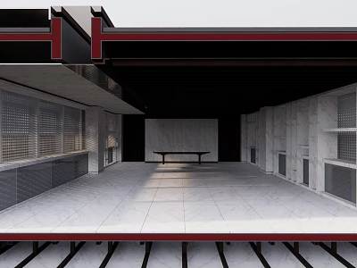 Modern Front Desk Reception Area With Marble Counter And Ambient Lighting Design 3d model
