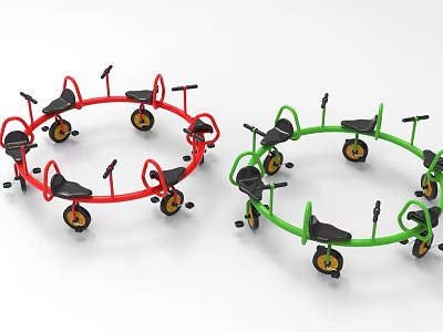 Colorful Circular Children's Playground Equipment With Red Green Seats And Wheels 3d model