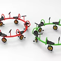 Colorful Circular Children's Playground Equipment With Red Green Seats And Wheels