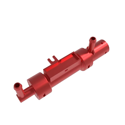 Red Metal Mechanical Part With Cylindrical Structure And Pipe Connectors 3d model