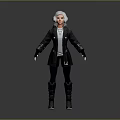 White Haired Female Character 3D Model Wearing Black Coat White Top Black Pants And Boots