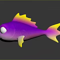 Vibrant Purple Fish With Yellow Fins Silver Eyes And Glossy 3D Rendered Body