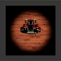 Red Electric Guitar With Glossy Finish And Golden Accents On Illuminated Display Base