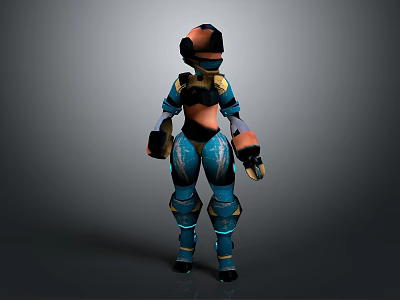 Futuristic Game Movie Character in Blue and Yellow Armor 3D Model Design 3d model