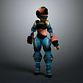 Futuristic Game Movie Character in Blue and Yellow Armor 3D Model Design