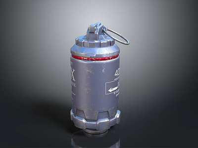 Tactical Silver Grenade Weapon With Red Ring Fuse And Emblem Design 3d model