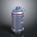Tactical Silver Grenade Weapon With Red Ring Fuse And Emblem Design