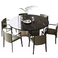 Modern Round Dining Table Set With Black Marble Top And Gray Chairs 3d model