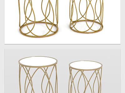 Round Gold Metal Frame Coffee Table With Intertwined Line Design And White Tabletop 3d model