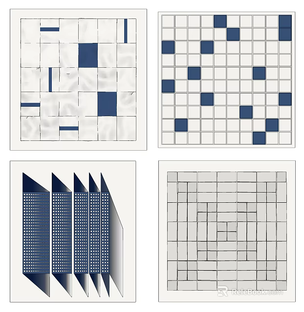 Modern Geometric Wall Decor With Blue White Square Grid Abstract Patterns 3d model