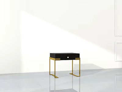 Modern Black Bedside Table with Gold Metal Legs and Single Drawer in Bedroom 3d model