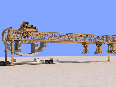 Yellow Bridge Construction Machine Structure With Truck Under Blue Sky 3d model