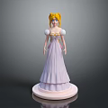 Woman with Long Blonde Hair in Light Purple Gown on White Base against Gray Background