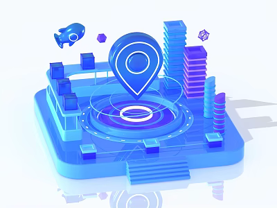 Modern Online Shopping Service With City Location Pin And Urban Elements 3d model