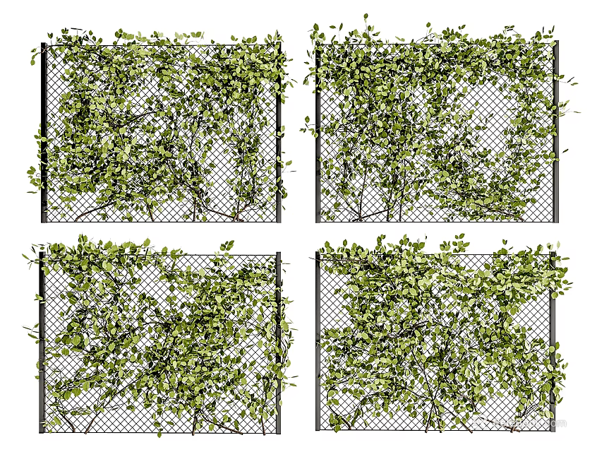 Green Vines Covering Wire Mesh Panels For Outdoor Decorative Screens 3d model 