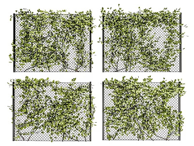 Green Vines Covering Wire Mesh Panels For Outdoor Decorative Screens 3d model