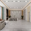 Modern Front Desk Reception Lobby With Reception Counter Seating And Lighting Fixtures