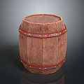 Vintage Wooden Barrel With Red Metal Hoops For Home Decor Use