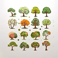 Floral Art Display Showcasing Various Colorful Tree Illustrations In Different Styles 3d model