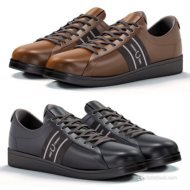 Brown And Black Casual Leather Lace Up Shoes With Side Logo Design 3d model 