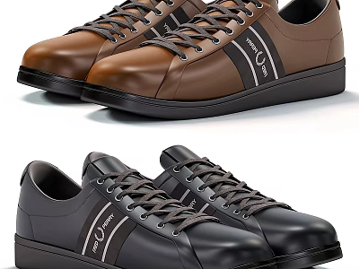 Brown And Black Casual Leather Lace Up Shoes With Side Logo Design 3d model