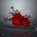 Elegant Red Rose Hair Accessory With Black Leaves And Silver Accents