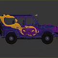 Purple and orange off road car with unique flame pattern and stylish exterior design