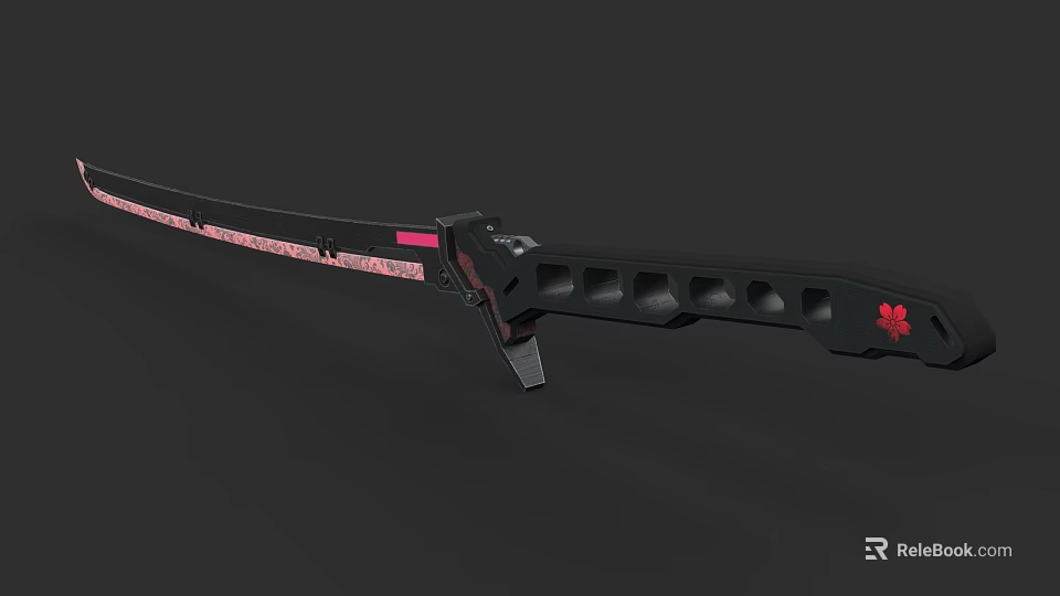 Modern Black Weapon With Red Accents Cherry Blossom Design Hollow Handle 3d model 
