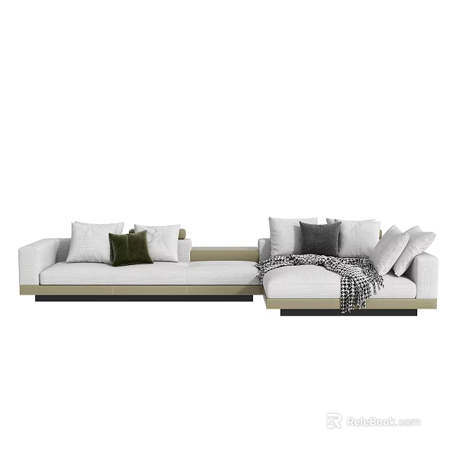 Modern Light Upholstered Sectional Sofa With Decorative Pillows And Throw Blanket 3d model