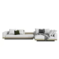 Modern Light Upholstered Sectional Sofa With Decorative Pillows And Throw Blanket 3d model